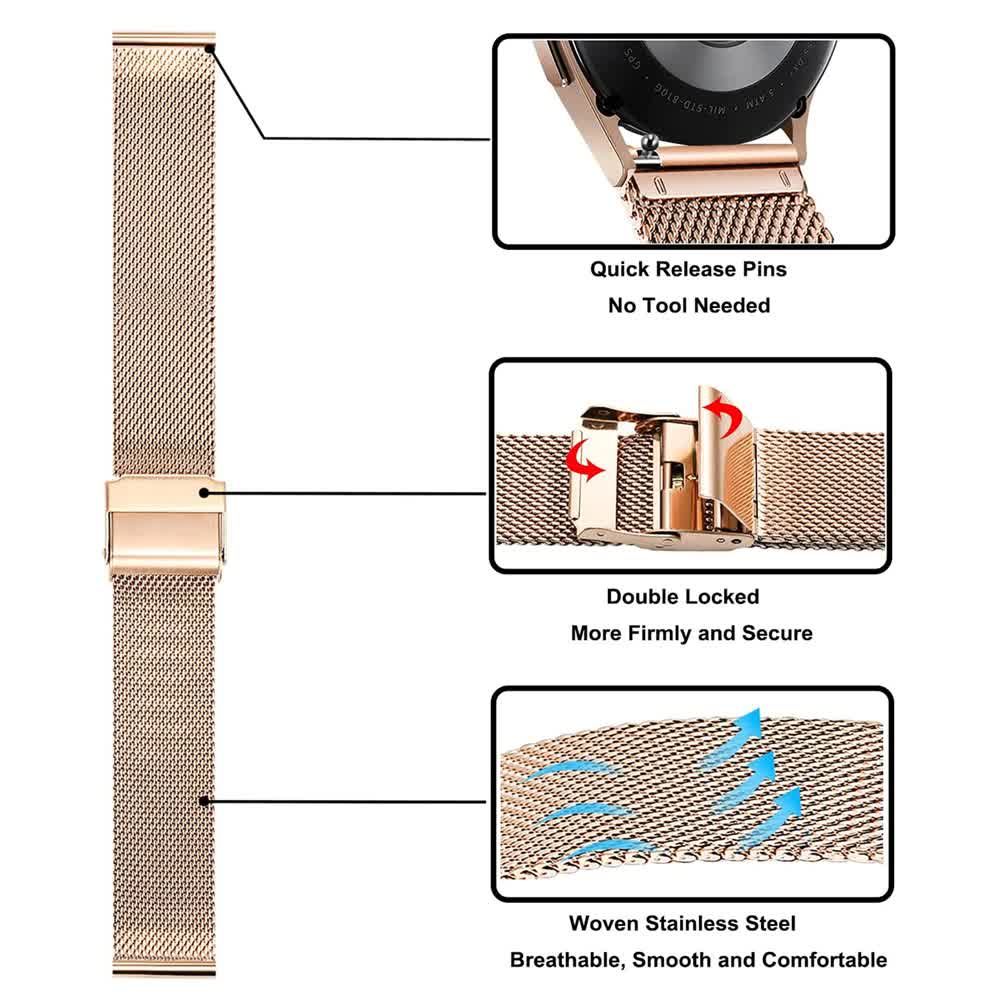 Stainless Steel Bracelet Compatible withSamsung Galaxy Watch 4 5 6 40mm 44mm Mesh Loop Bling Case Gold Set