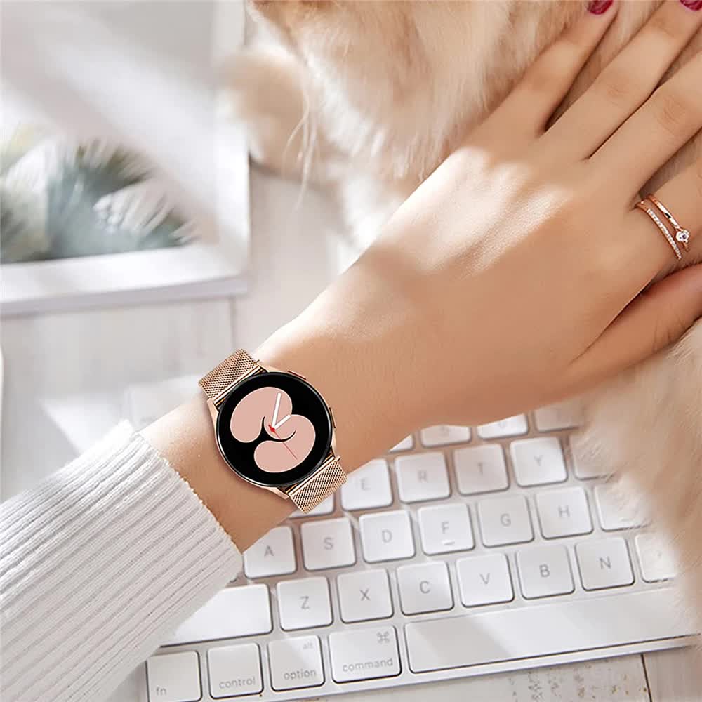 Stainless Steel Bracelet Compatible withSamsung Galaxy Watch 4 5 6 40mm 44mm Mesh Loop Bling Case Gold Set