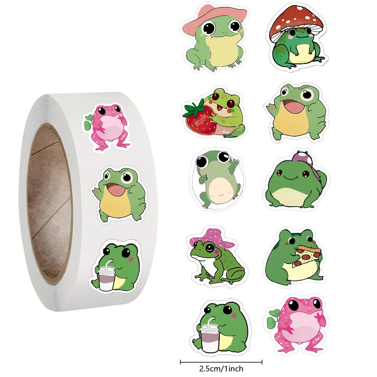 500pcs Cartoon Animal Roll Stickers Bee Horse Dog Chicken Frog Unicorn Notebook Stickers Waterproof Self-adhesive Paper with Hefe Frog