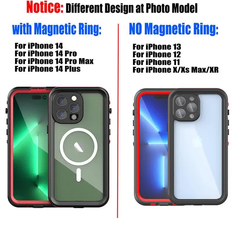 IP68 Waterproof Case for iPhone 15 14 13 12 11 Pro Max XS Max XR 7 8 Red Pepper Transparent Protection Diving Underwater Swimming Outdoor Sports Black Black i-Phone 15 Pro Max