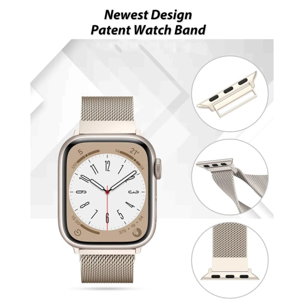 Compatible with Apple Watch Bands Apple Watch Series 9 8 7 6 5 4 SE Ultra 2, 38mm 40mm 41mm 42mm 44mm 45mm 49mm, Silver Starlight