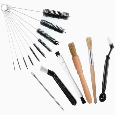 Professional Coffee Machine Cleaning Brush Set | 10-Piece Multifunctional Tool Kit | Includes Long-Handled Spring Brush, Wooden Handle Brush, Cleaning Needle, and Bent Nozzle Brush | Suitable for Deep Cleaning of Coffee Machines, Grinders, and Brewing Hea