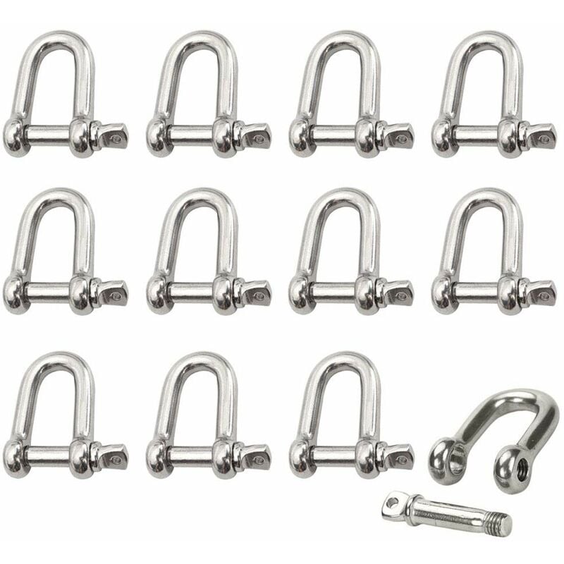 Stainless Steel Shackle 12 pcs M4 Stainless Steel Shackle Lifting Shackle Chain D Ring Shackle Pin Screw Buckle