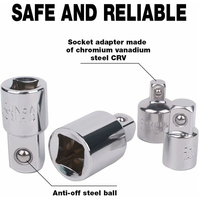 4 pcs Ratchet Adapter Socket Adapter Ratchet 1/2 To 3/8-3/8 To 1/2-1/4 To 3/8-3/8 To 1/4 Socket Reducer For Sockets And