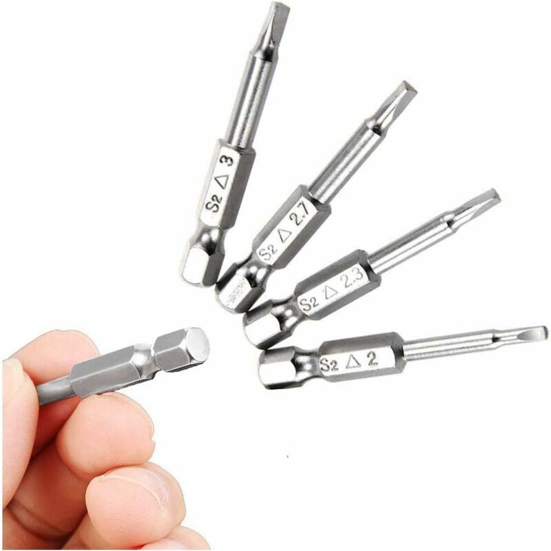5 pcs Magnetic Triangle Head Screwdriver Bits Set S2 Steel 1.8Mm, 2Mm, 2.3Mm, 2.7Mm, 3Mm, 6.35Mm Hex Shank, 50Mm Length