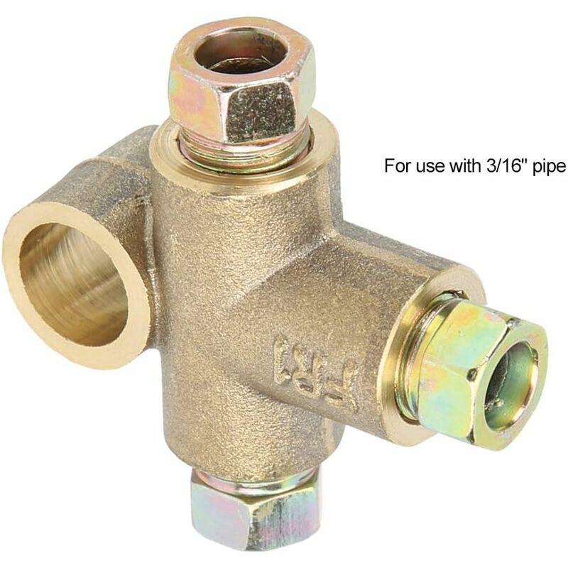 Brake Line Tee Pipe Connector T Shape 3 Way Adapter With 3 Male Nuts Short Union M10 3/16 Inch 10Mm Hose+3 Way Brake
