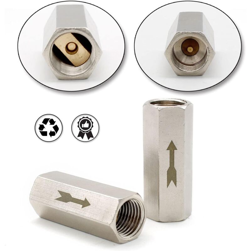 2 pcs 1/4" Check Valve Hexagonal Air Check Valve, One Way Check Valve, For Boiler Pressure Tank
