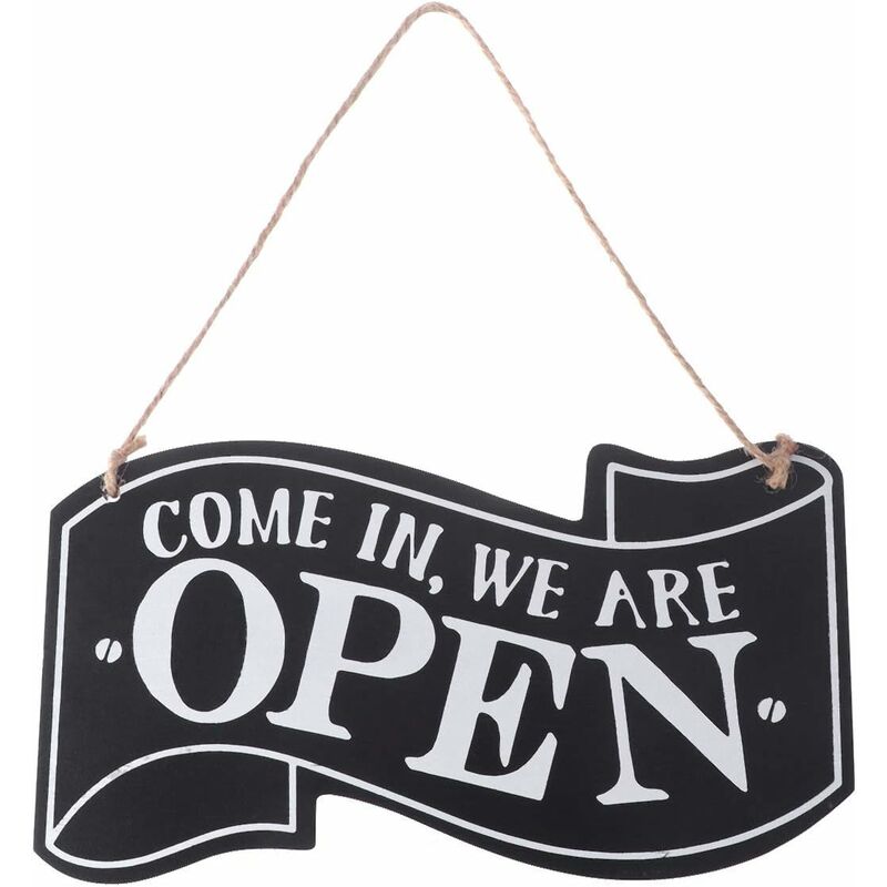 Two-Sided Open And Closed Wooden Sign With ROpe For Hanging Vintage Sign (Black)