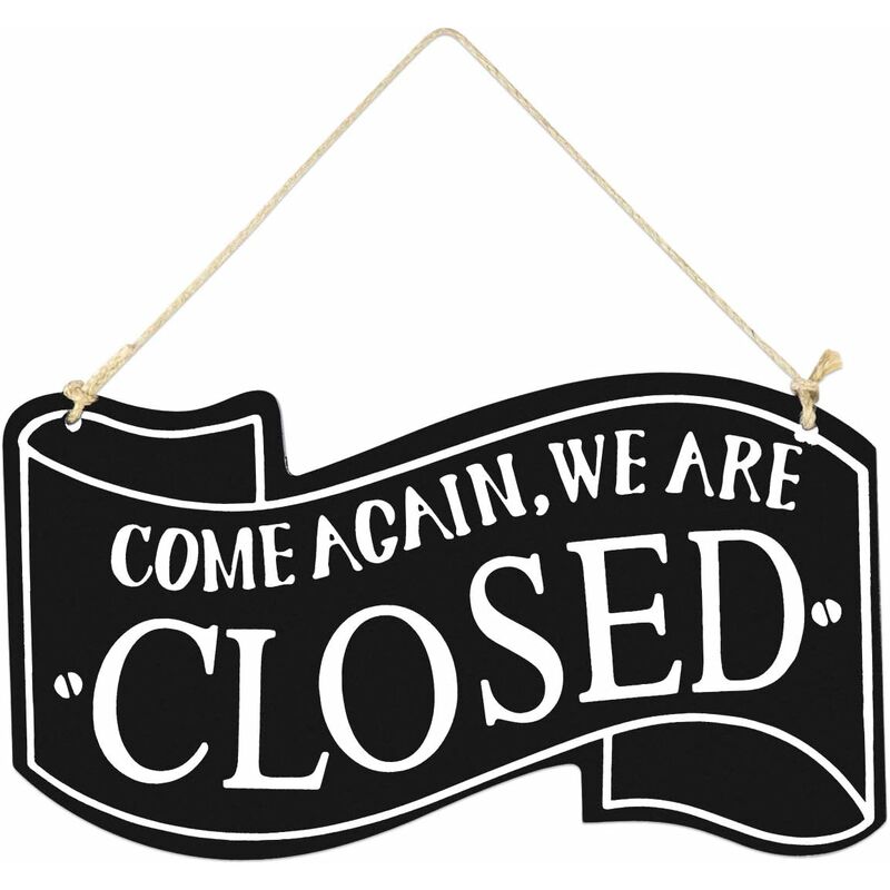 Two-Sided Open And Closed Wooden Sign With ROpe For Hanging Vintage Sign (Black)