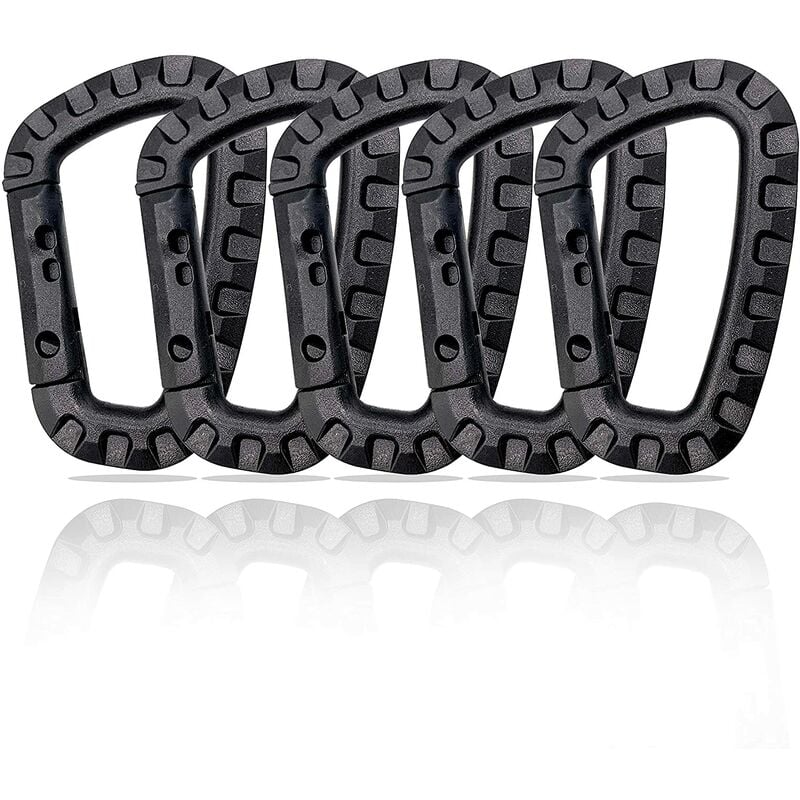 5 Pack Plastic Carabiners - Black - D-Shaped