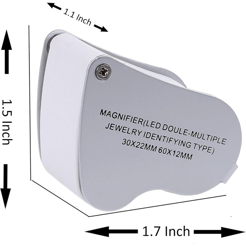 LED Illuminated Jeweler'S Loupe Dual Focus Magnifier, 60X, 12Mm And 30X
