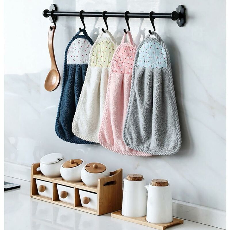 6 pcs Hanging Hand Towels Coral Fleece Towel Water Absorption Towel For Home Kitchen Bathroom Beige