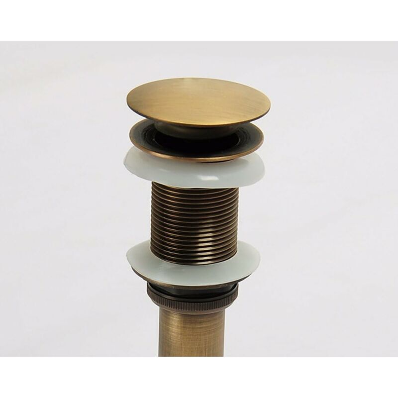 Single Handle Push-Pull Pop-Up Clicker Sink Faucet Build Plug Without Overflow (Antique Brass)