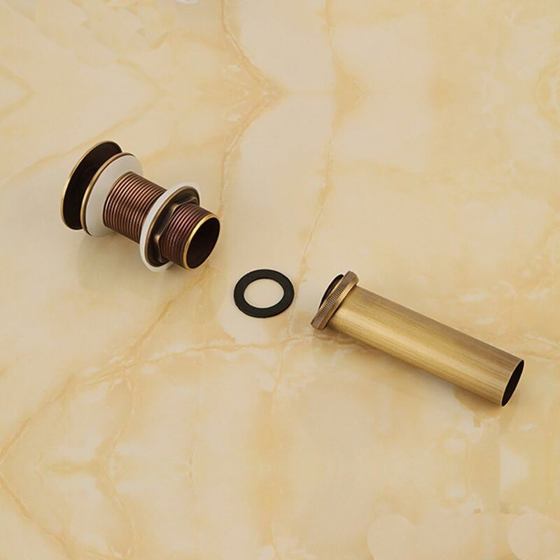 Single Handle Push-Pull Pop-Up Clicker Sink Faucet Build Plug Without Overflow (Antique Brass)