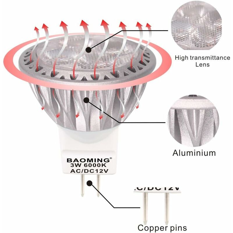 LED Bulb Mr11 Gu4 Spotlight 3W 12 Volt Super Bright Equal To 35W Halogen Bulb 280Lm 30° Beam Angle Cool White 6000K