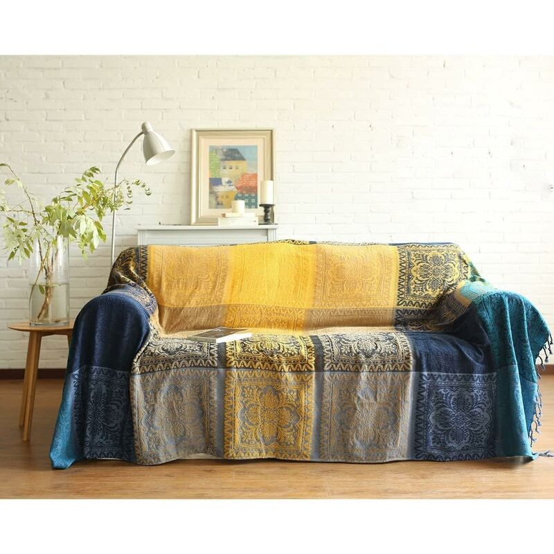 Cotton Single Sofa Blanket, Knitted Fringed Blanket, Double Sided Patchwork, Decorative Warm Blanket For Home Office