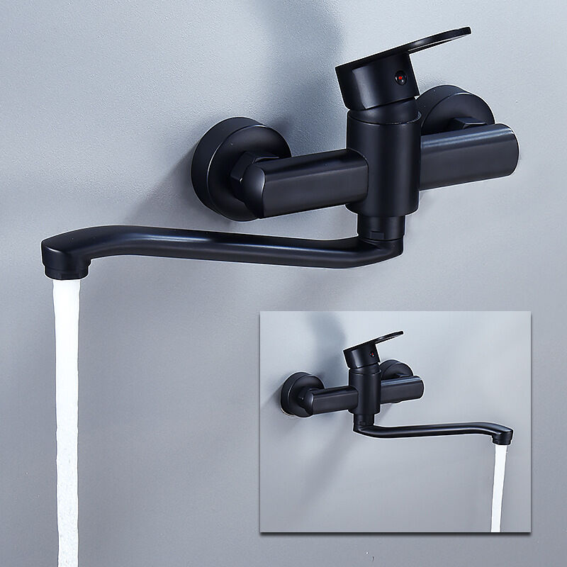 Single Handle Kitchen Faucet Wall Mounted High Quality Brass Body Black Projection 200Mm(G1/2)