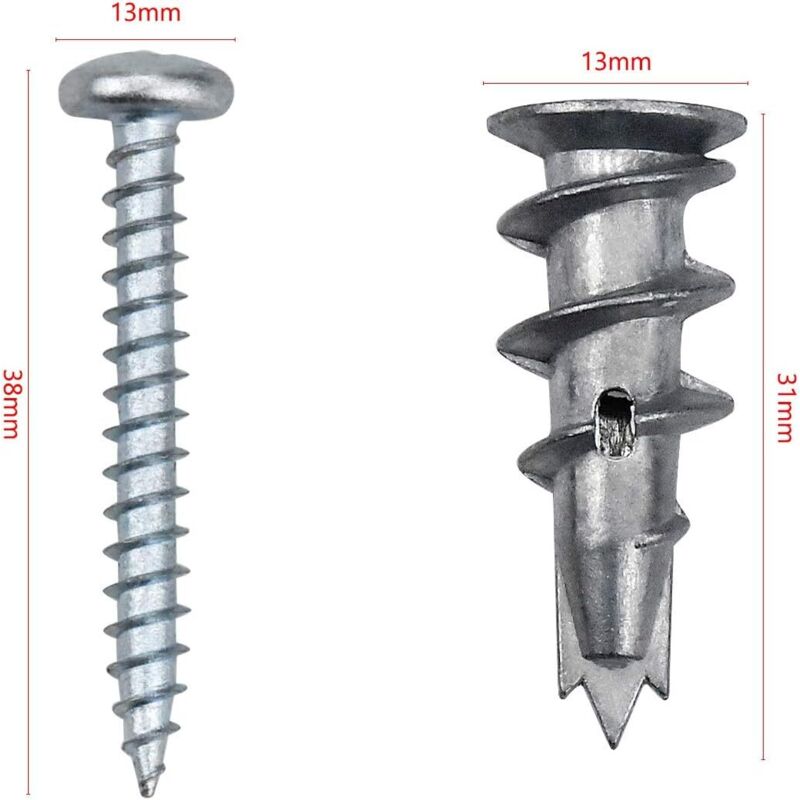 100 pcs Zinc Alloy Expansion Screw Set Combination 50 pcs Screws And 50 pcs Anchors - Metal Self-Drilling - For