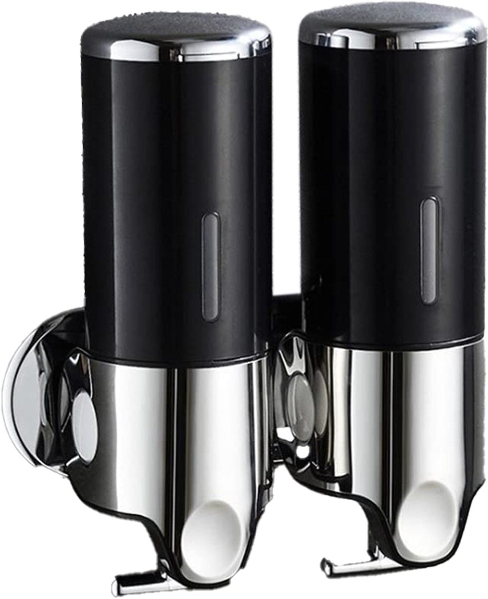 Soap Dispenser - 2 in 1 Liquid Dispenser - Liquid Dispenser - 2 x 500 ml - Wall Mounted Soap Dispenser - Kitchen - Bathroom - Shower - 24.1 x 21.6 x 10 cm - Black