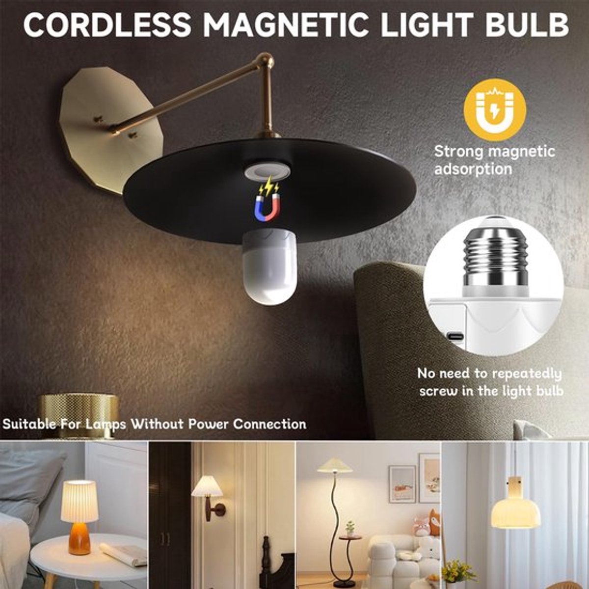 Set of 2 USB rechargeable bulbs with remote control - Battery-operated lamp bulbs - Rechargeable RGB color-changing bulbs - 12 color temperatures - Adjustable brightness - Wireless night light - 800 lm
