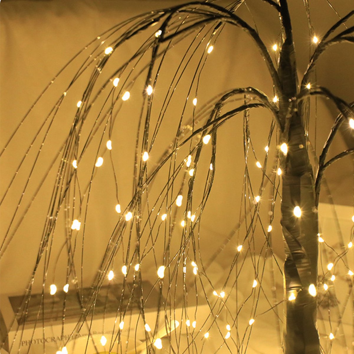 Elegant 50cm tall LED willow lamp with 7 modes - for living room and bedroom - Dual Power (USB and battery), warm white ambient light, energy-saving and versatile design - black