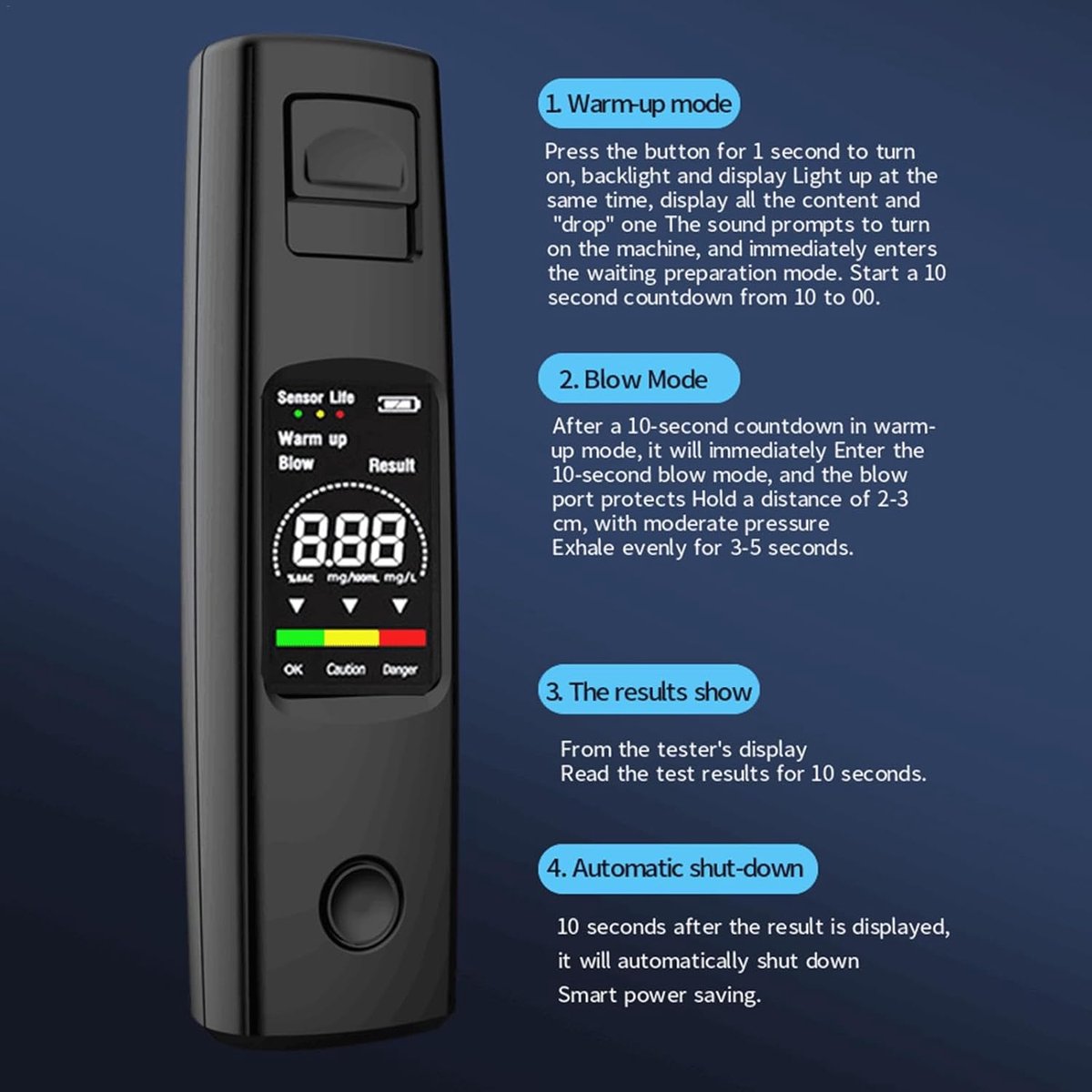 Digital Breathalyzer - Portable Breathalyzer - Rechargeable Breathalyzer - High-Precision Breathalyzer - Portable Digital Breathalyzer - Rapid Breathalyzer - Professional Breathalyzer - 10 x 2.8 cm / 3.94 x 1.1 in - For personal and family use