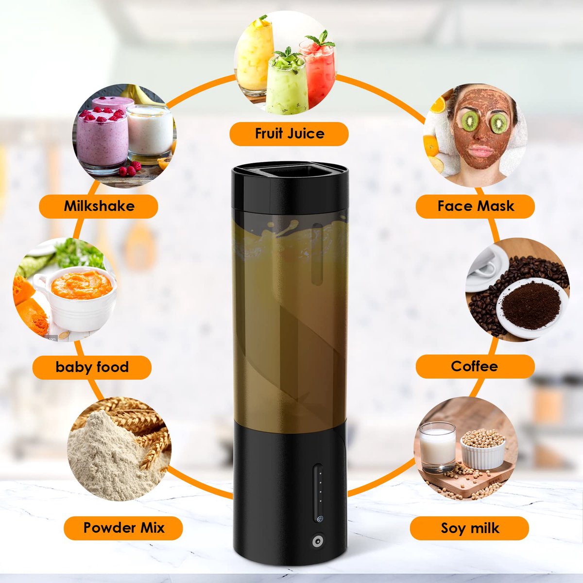 Portable Blender - Blender - Mini Blender - On-the-Go Blender - Mini Juicer - Smoothie Maker - 450 ml - For milkshakes and smoothies, 6-blade mini blender, mini blender, magnetic charger - Black