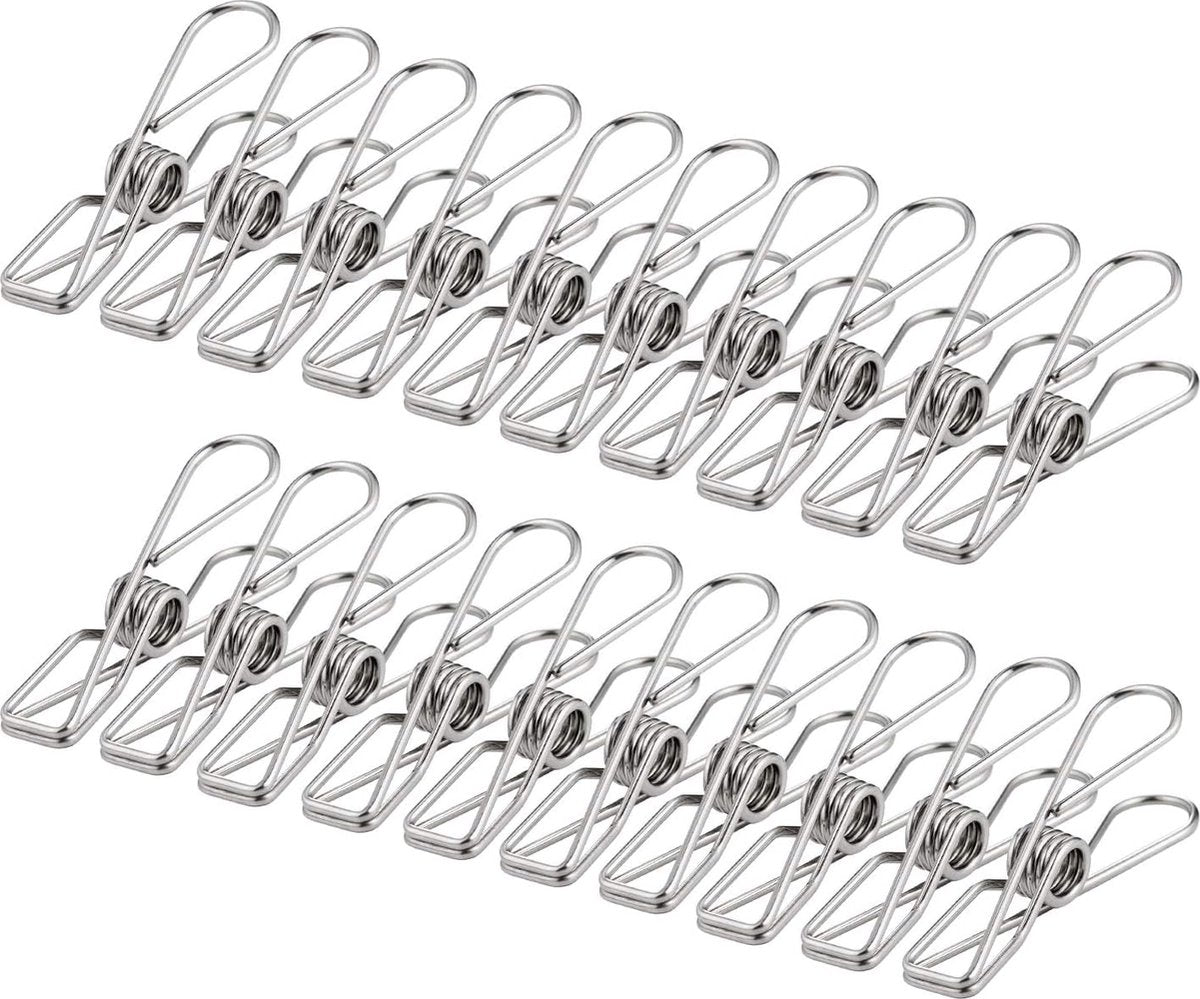 100 Stainless Steel Clothes Pegs, 60mm, Unbreakable Clips, Portable, Rustproof, 6cm Clips