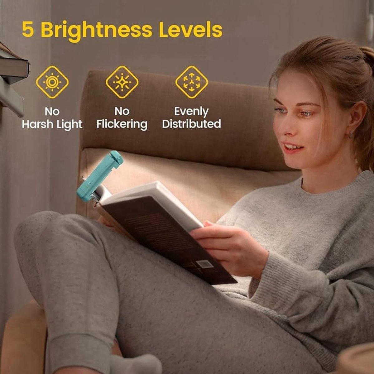 Boek Lamp - LED de Boek Lamp with Clamp - 3 Reading Light Modes - USB-C Rechargeable - Black