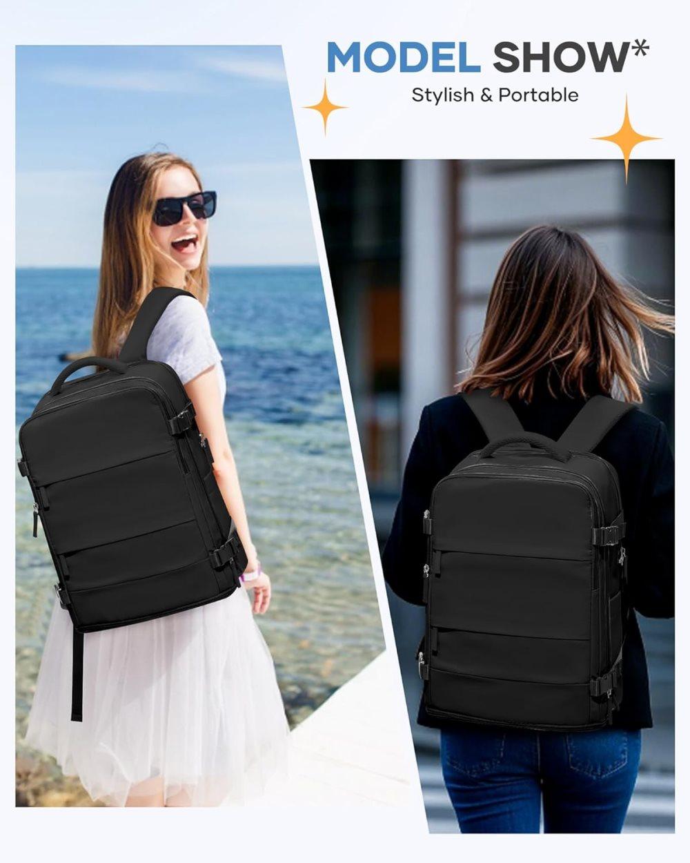 Travel Backpack 42 x 30 x 20 cm, Black, Cabin Bag with Dry and Wet Sorting