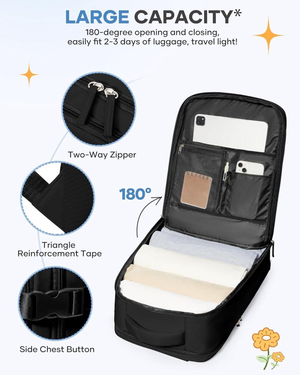 Travel Backpack 42 x 30 x 20 cm, Black, Cabin Bag with Dry and Wet Sorting