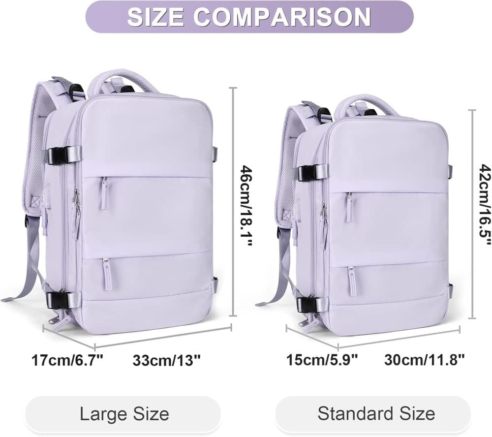 Purple Travel Backpack Cabin Bag with Dry Wet Sorting, 42 x 30 x 20 cm