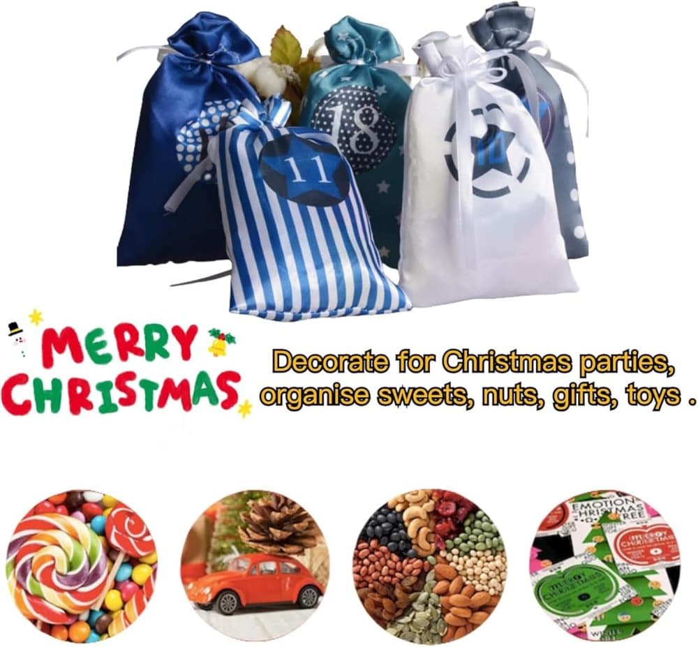 24 Christmas Calendar Bags, DIY Advent Calendar with Hanging Bags, Reusable Green Christmas Gifts