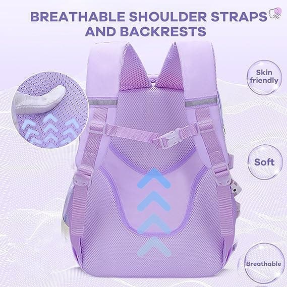 15.6 Inch Cute Kawaii Kids Backpack for Girls with Compartments, Blue, Elementary School & Teenage Girls School Bag