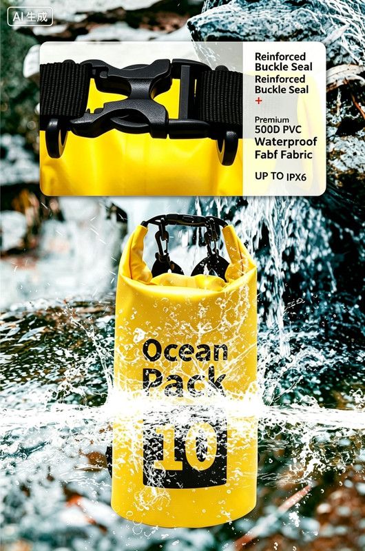 Ocean Pack Waterproof Dry Bag, 15L Double Shoulder Strap, 500D PVC Waterproof Sack for Kayaking, Swimming, Fishing, Camping, Outdoor Travel, Floating Dry Storage Bag(Yellow)