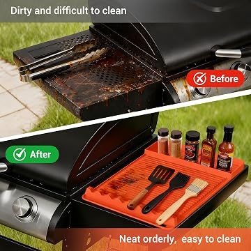 2 Pack Silicone Grill Tool Mat ,16 x 11.5 Inch Heat Resistant Non‑Slip BBQ Utensil Mat, Outdoor Cooking Camping Tailgating Accessories, Practical Father's Day Gifts for Men Dad, Orange