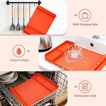 2 Pack Silicone Grill Tool Mat ,16 x 11.5 Inch Heat Resistant Non‑Slip BBQ Utensil Mat, Outdoor Cooking Camping Tailgating Accessories, Practical Father's Day Gifts for Men Dad, Orange