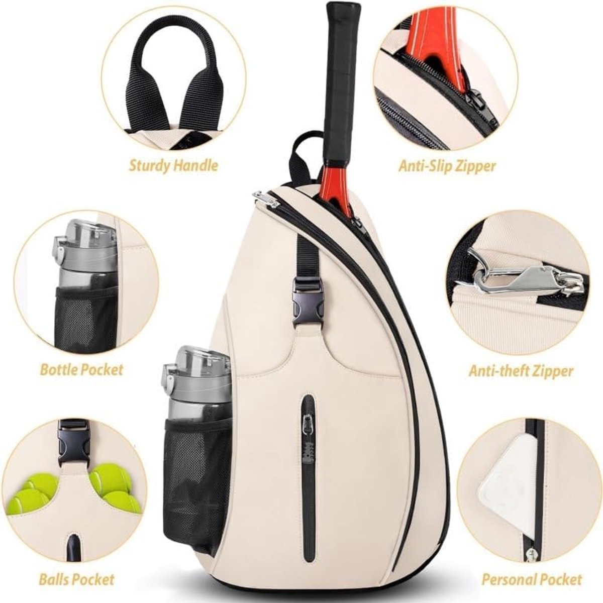 Tennis Sling Backpack - Crossbody Sports Bag - Waterproof Racket Storage - Suitable for Pickleball & Badminton - Unisex Lightweight Design - Pink