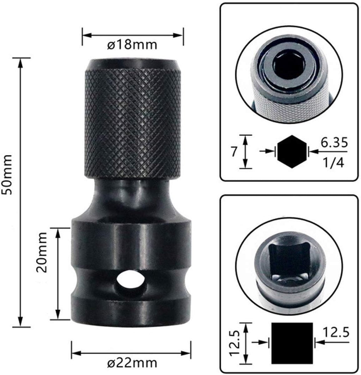 2-Pack Screwdriver Adapter - 1/2 inch Square Drive to 1/4 inch Hex Female - Suitable for Impact Air and Electric Wrenches - Black Hardened Steel Connector - Universal Tool Adapter