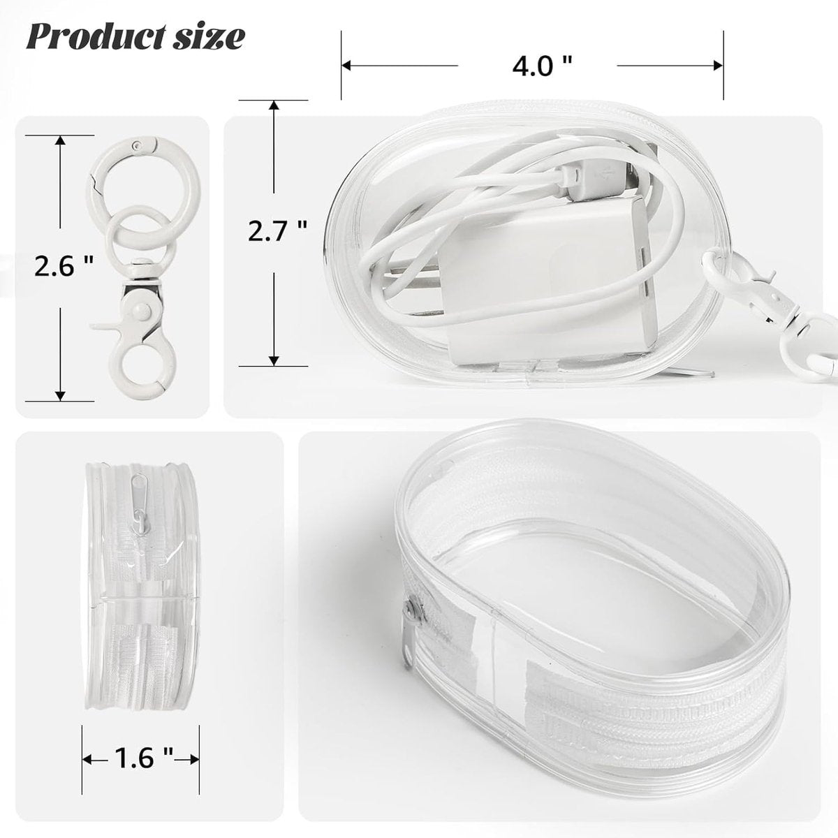 Cable organizer case - Waterproof, portable organizer - Mini transparent hard bag with zipper - Charging cable holder - Space-saving travel accessory (2 pieces black + white)