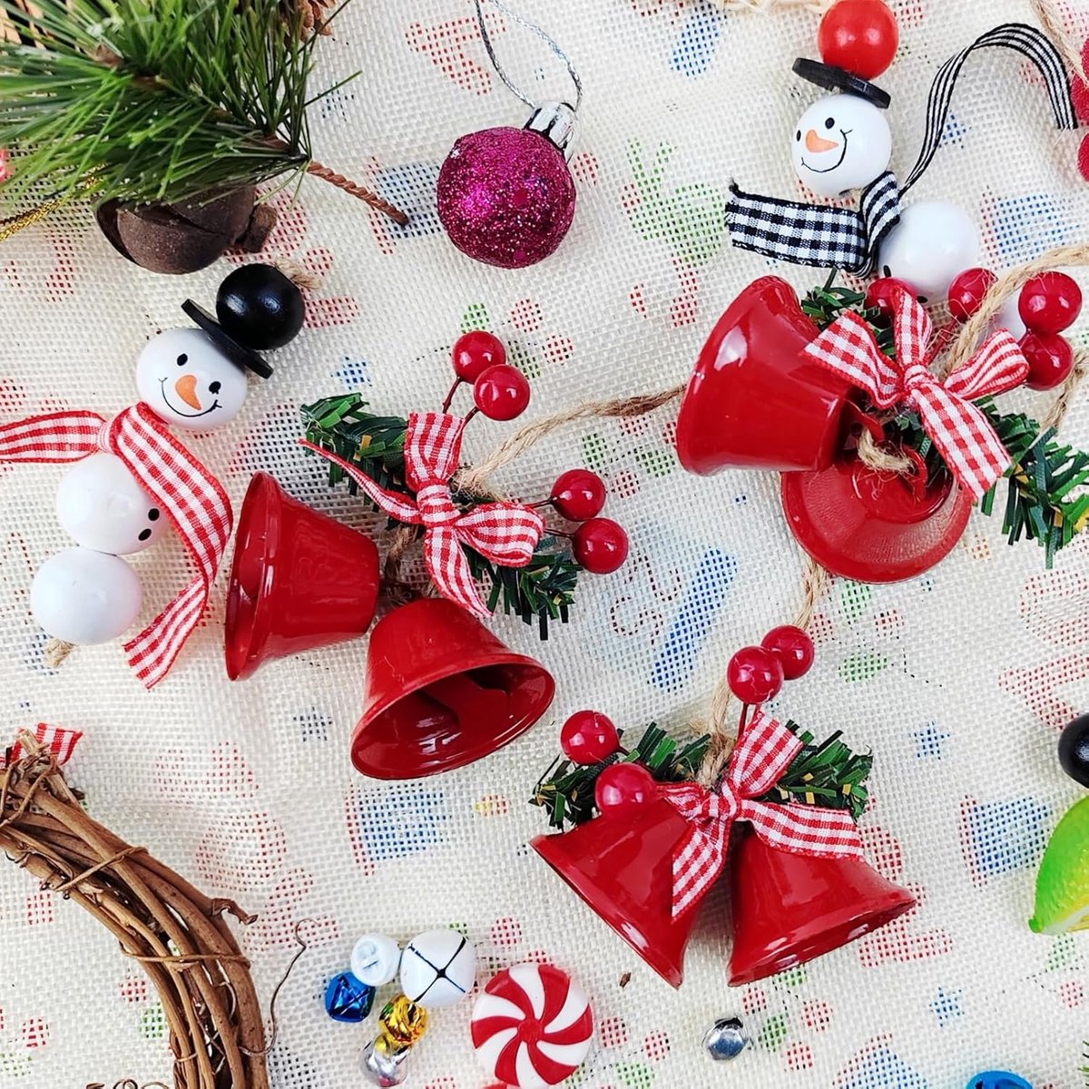 18 pieces red Christmas bell ornaments - hanging tree ornaments metal bell hangers - Christmas holiday decoration