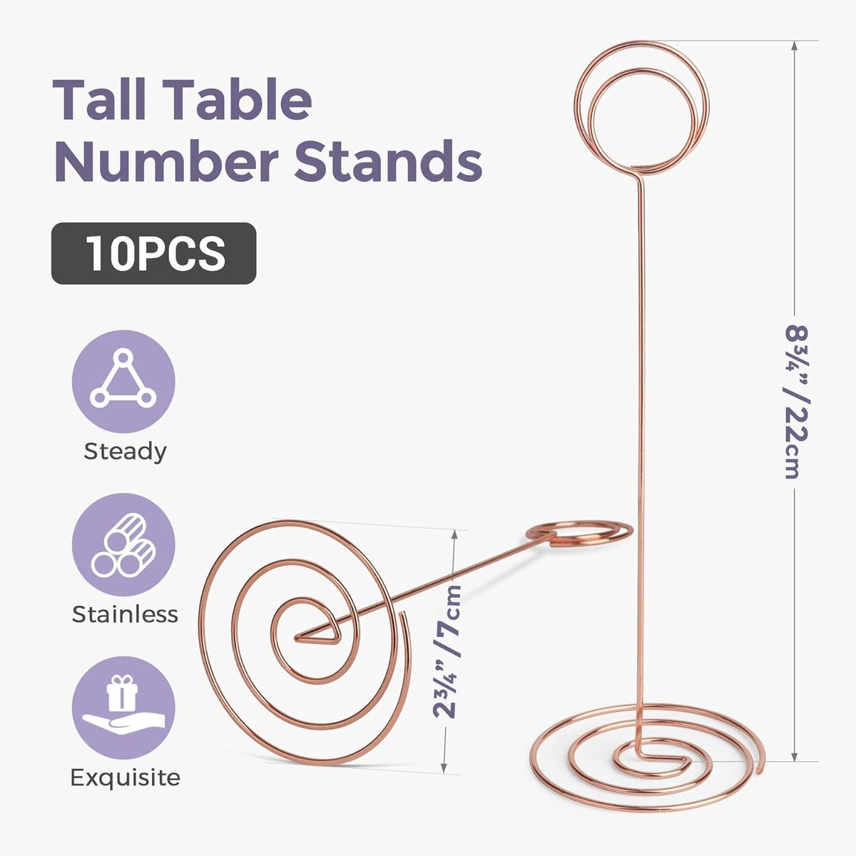 Table number holders 10-piece – 8.75 inch, rose gold, for parties/restaurants