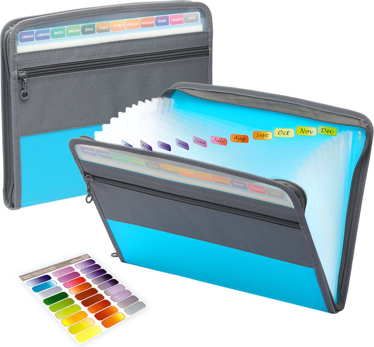 Project Folder - A4 - Foldable File Folder with Tabs - 13 Compartments - Storage Folder/Sorting Folder - Compartment Folder - Durable Plastic Document Folder - Writing Folder with Zipper - Conference Folder - Work Folder - Document Folder - Blue - Portabl
