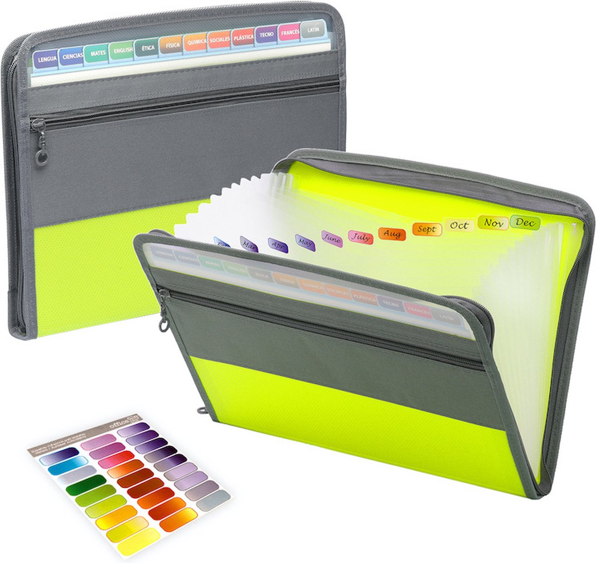 Project Folder - A4 - Foldable File Folder with Tabs - 13 Compartments - Storage Folder/Sorting Folder - Compartment Folder - Durable Plastic Document Folder - Writing Folder with Zipper - Conference Folder - Work Folder - Document Folder - Green - Portab