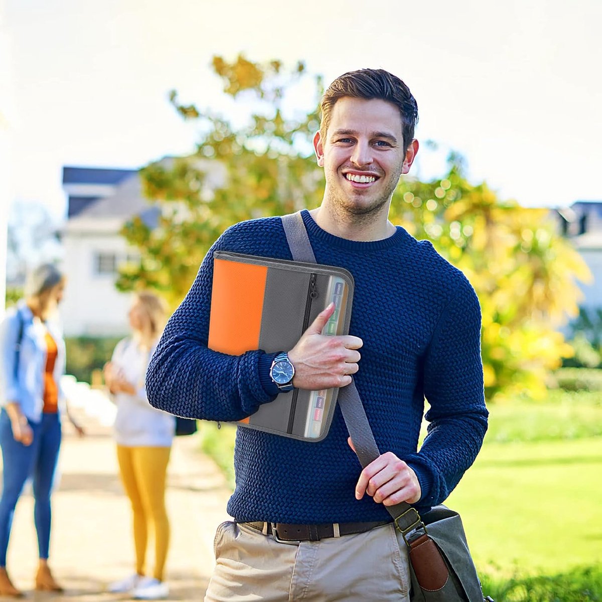 Project Folder - A4 - Foldable File Folder with Tabs - 13 Compartments - Storage Folder/Sorting Folder - Compartment Folder - Durable Plastic Document Folder - Writing Folder with Zipper - Conference Folder - Work Folder - Document Folder - Orange - Porta