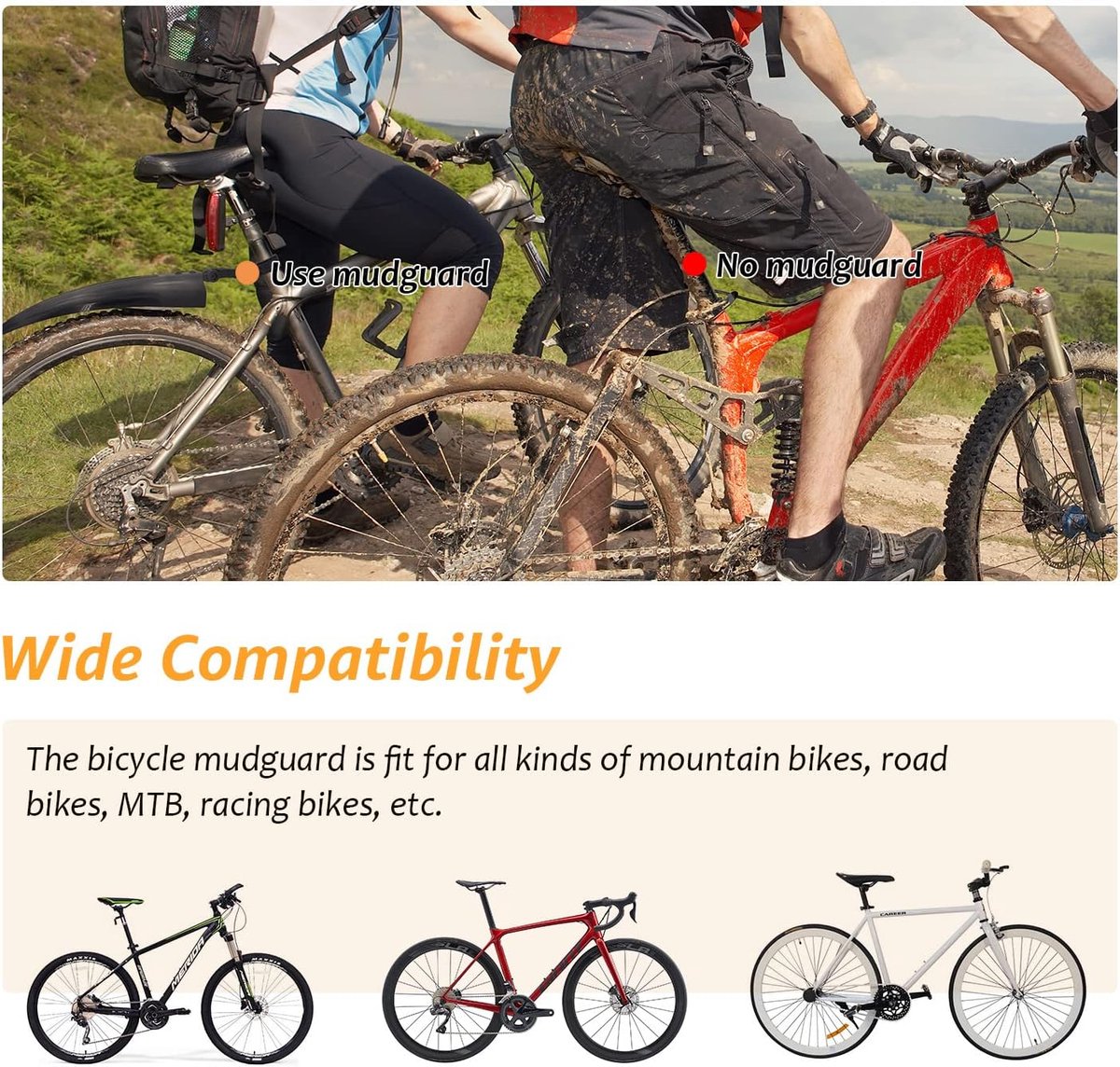 Bicycle Mudguard Set - Mountain Bike Mudguard - Adjustable - Suitable for City and Trekking Bikes - Black - Suitable for 20/22/24/26 inch bikes