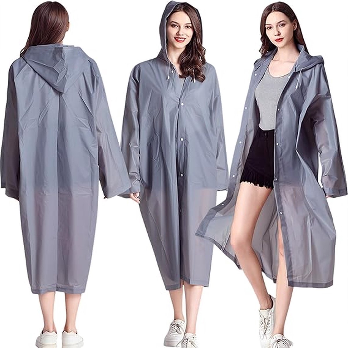 2x Raincoat - Hooded Raincoat - Rain Suit - Portable - Men's / Women's Raincoat - Thicker - Tear-Resistant - Lightweight - Foldable - Waterproof - One Size - Poncho - Rain Poncho - Rain - Grey - For Fishing/Travel/Emergencies