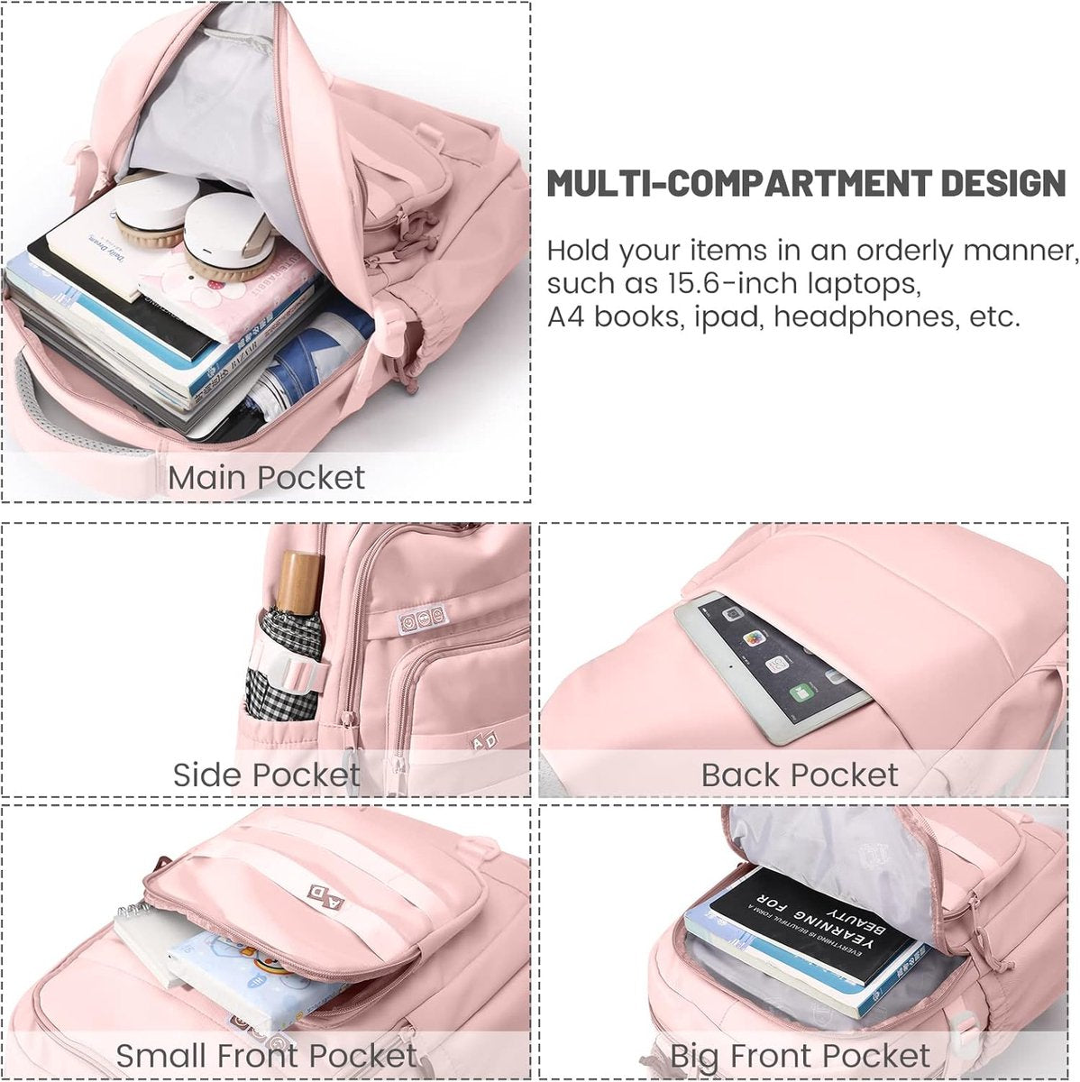 Waterproof backpack for girls - Girl Backpack - School backpack - lightweight school bag - School bag - Girls School Student School Bag - Large capacity backpacks for Girls and Boys - Teenagers - High School backpacks - Pink