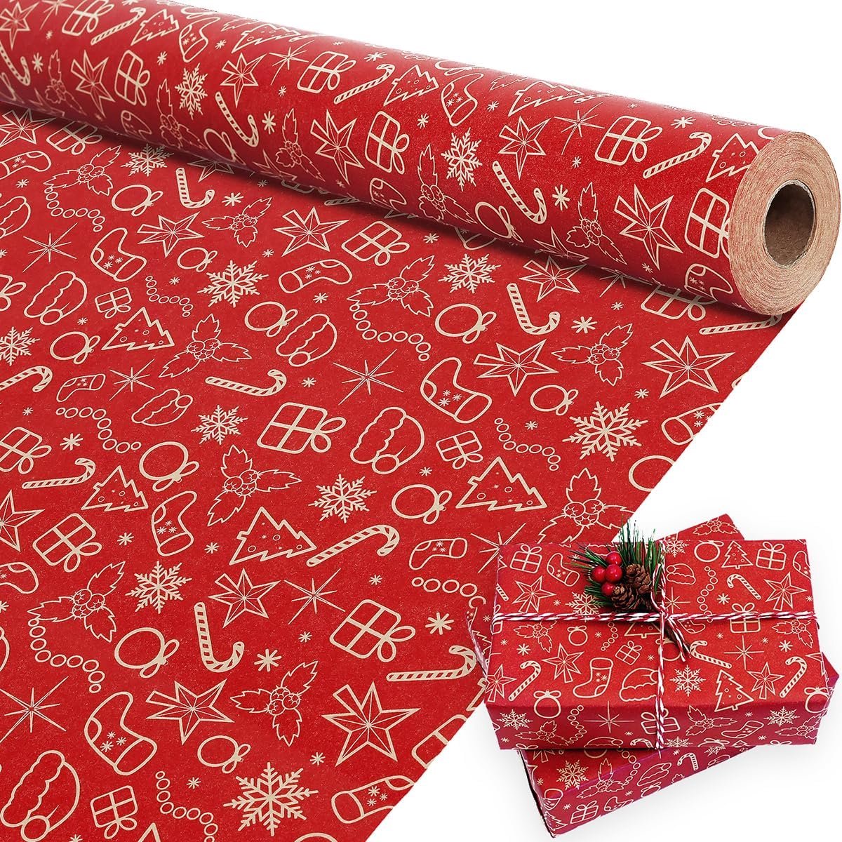 Wrapping paper - Christmas wrapping paper - Christmas gift paper - Wrapping paper with figures - 43 x 300cm - 1 Roll - Christmas paper wrapping paper for Christmas - Christmas paper wrapping paper for children - gift paper - Kraft gift paper - Christmas -