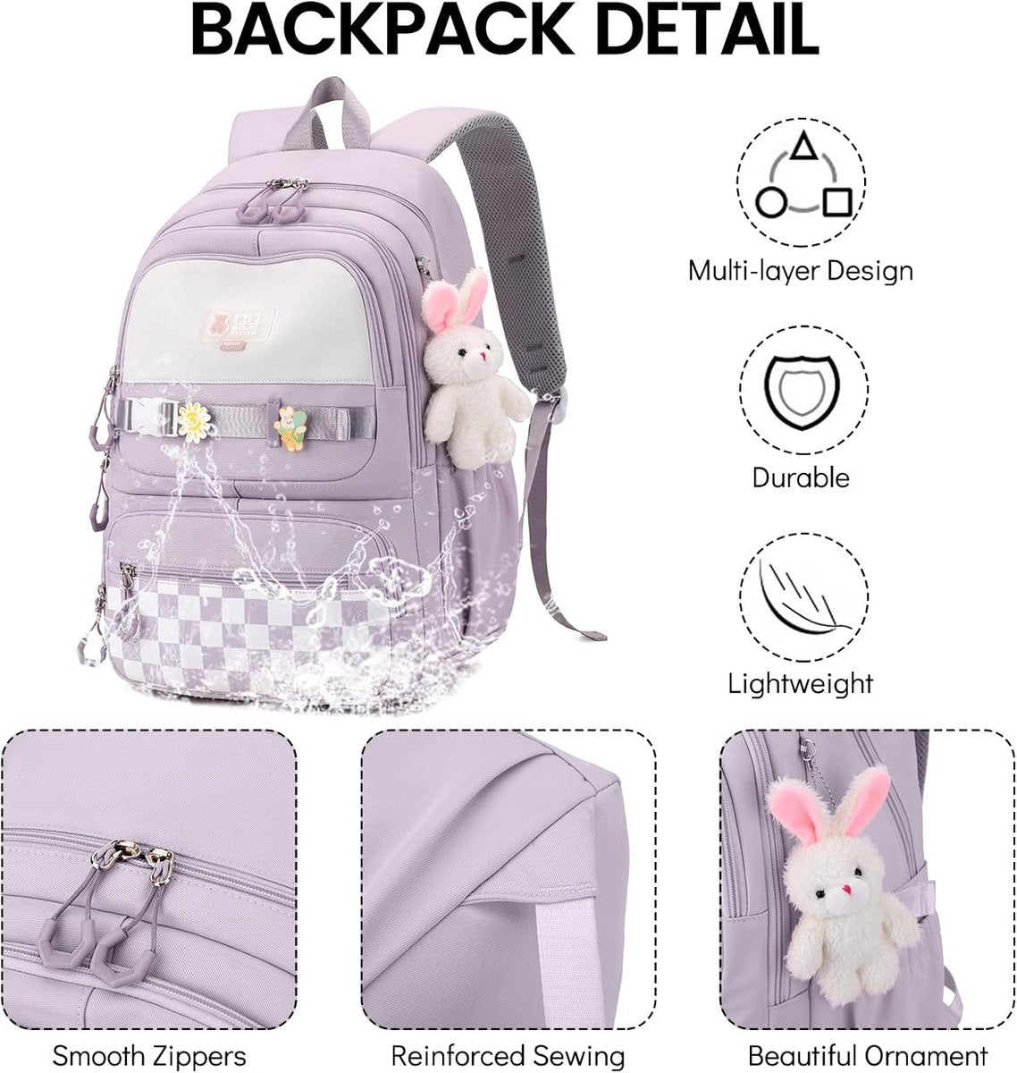Backpack - Waterproof backpack for girls - laptop sleeve - Rucksack - laptop bag - Girl's Backpack - School backpack - lightweight school bag - School bag - Large capacity backpacks for Girls and Boys - Teenagers - Bookbag - School backpacks - Purple